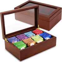 Thumbnail for Apace Living Caja de té de madera de lujo – 8 compartimentos para guardar bolsas de té – Caja de té hecha a mano con ventana resistente a los arañazos – Elegante caja de almacenamiento para bolsas de