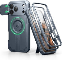 Dexnor para Magnética Funda iPhone 17 Pro MAX con Cubierta Corredera para Cámara y Soporte Plegable y Protector de Pantalla Incorporado, Protección Carcasa Antigolpes Robustas - Azul Marino