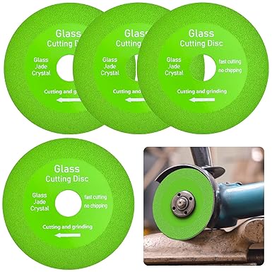 NAROSEBE 4 Pcs Disco Corte Cristal 100mm para Vidrio, Diamante para Cortar Cristal DiscosRadial Pequeña para Amoladora Angular, Cerámica, Azulejos, Corte y Pulido + 4 Arandelas Reductora