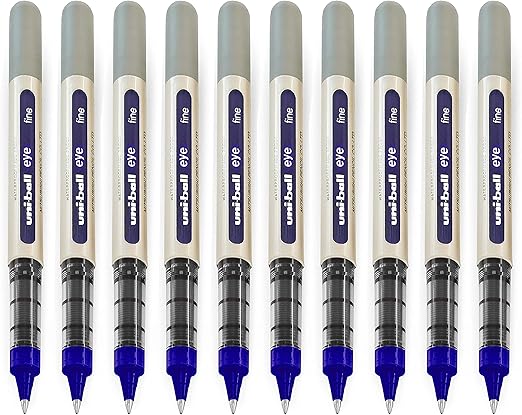 uni-ball - Uni Mitsubishi Pencil - 10 Stylos Eye Fine UB-157 - Stylo Roller Encre Liquide Bleue - Pointe 0,7 mm - Écriture Medium