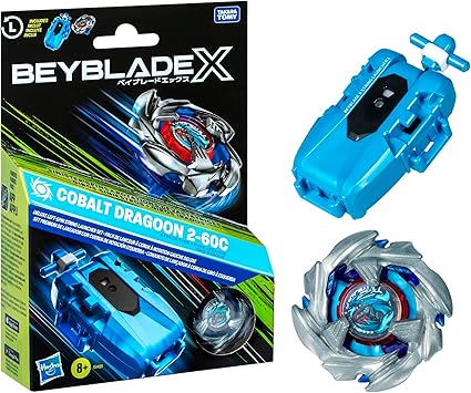 Beyblade X, Set Premium de Lanzador con Cuerda y Top Cobalt Dragoon 2-60C de rotación Izquierda