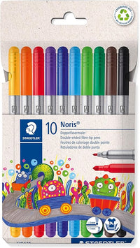 STAEDTLER Noris 320 Doppelfasermaler, eindrucksichere Spitze, auswaschbar, Strichbreite 1-3 mm, Kartonetui mit 10 Fasermalern in sortierten Farben, 320 C10