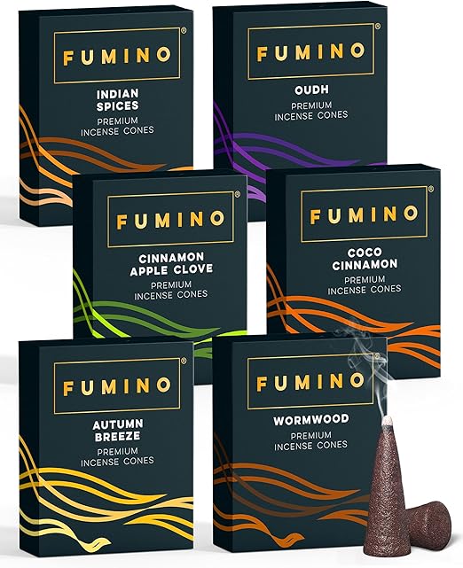 Fumino Conos de Incienso Hielo y Fuego – Lote 6 Cajas Masala Agarbatti, 90 Conos para Relajación, Meditación y Aromaterapia (90 g)