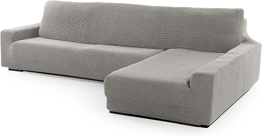 FAVERTI® Funda Super Elástica Chaise Longue Brazo Largo Derecho (Visto de Frente) | Modelo NOVELE | Gris Claro | Protector de Calidad de Tejido Jacquard Tacto algodón