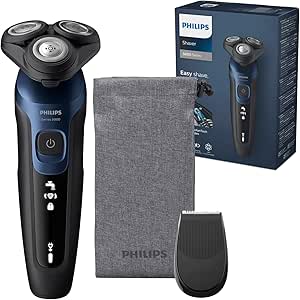Philips Serie 5000 Afeitadora Eléctrica Hombre, Máquina de Afeitar Barba con recortadora, 27 cuchillas, Cabezal flexible 360º, 50min de uso, En Seco y Húmedo, Recargable, Funda, S5465/18, Azul Metal