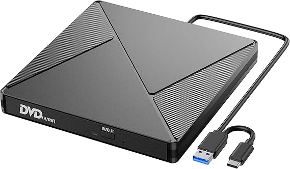 Lector CD DVD Externo, Grabadora CD DVD Unidad Externa con USB 3.0 y USB-C, Unidades Portátil CD/DVD /-RW/ROM Estable para PC/Portátiles/Windows 11/10/8/7/XP/Vista/Linux/MacOS