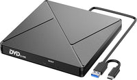 Lector CD DVD Externo, Grabadora CD DVD Unidad Externa con USB 3.0 y USB-C, Unidades Portátil CD/DVD /-RW/ROM Estable para PC/Portátiles/Windows 11/10/8/7/XP/Vista/Linux/MacOS