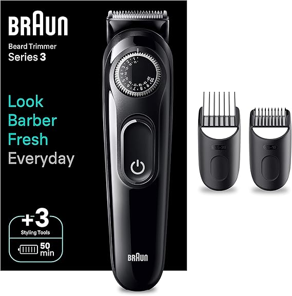 Braun Recortadora De Barba Series 3, Máquina Cortar Pelo, maquina de afeitar, Cortapelos Hombre con Lámina Ultraafilada, 40 Ajustes De Longitud, Recargable, 50 Minutos De Autonomía, BT3410