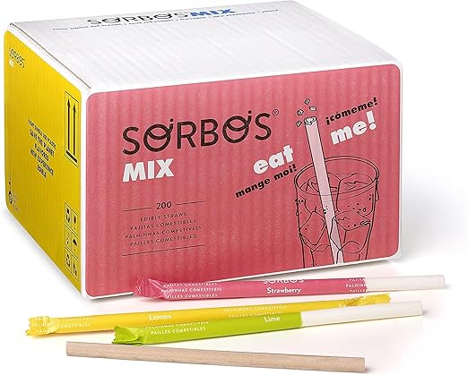 Sorbos - Pajitas comestibles, variedad de sabores (chocolate, lima, limón y fresa). Sostenible, empaquetado individualmente, sin alérgenos, sin gluten, 100% biodegradable (paquete de 200)