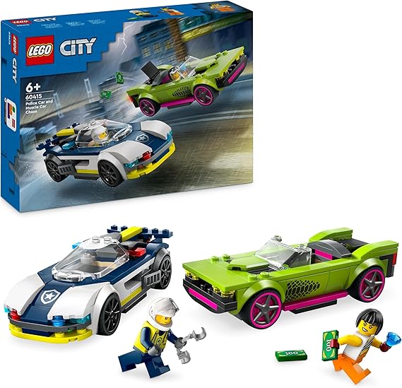 LEGO City Coche de Policía y Potente Deportivo, Vehículo de Emergencia de Juguete, Regalo para Niños y Niñas de 6 Años o Más, Juego Imaginativo y de Roles, Minifiguras de Agente y Ladrona 60415