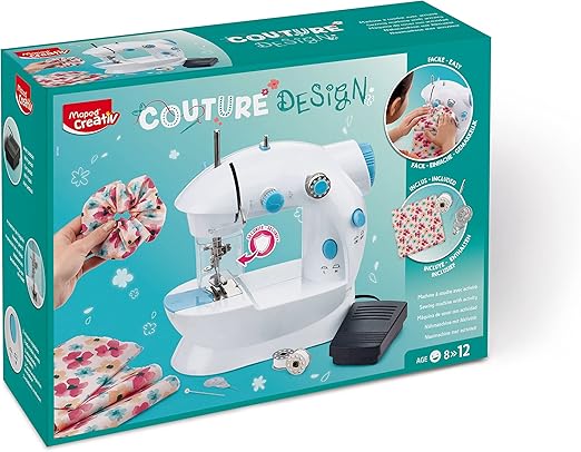 Maped Máquina de Coser Infantil Couture Design, Mini Máquina Portátil Segura para Niños desde 8 Años, Set Completo con Materiales para Crear Accesorios y Ropa, 380 x 280 x 125 mm