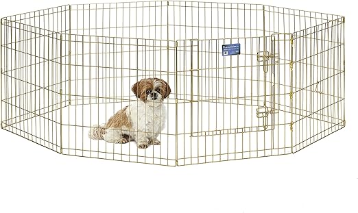 MidWest Homes for Pets - Parque de ejercicio y juego para perros y mascotas, metálico, plegable, con puerta, estacas de anclaje, ofrece 1,5 m de espacio para jugar, 61 cm de altura, zinc dorado