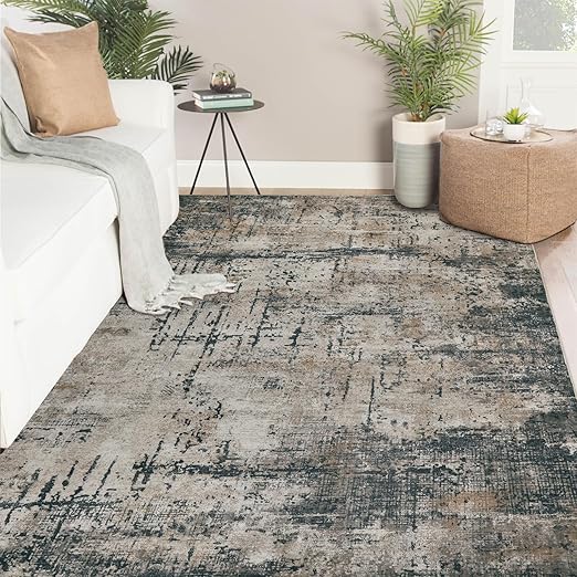 Famibay Alfombra grande de 160 x 230 cm, lavable a máquina, color gris y marrón, moderna, de pelo corto, antideslizante, 5 mm de grosor, para sala de estar, dormitorio, comedor