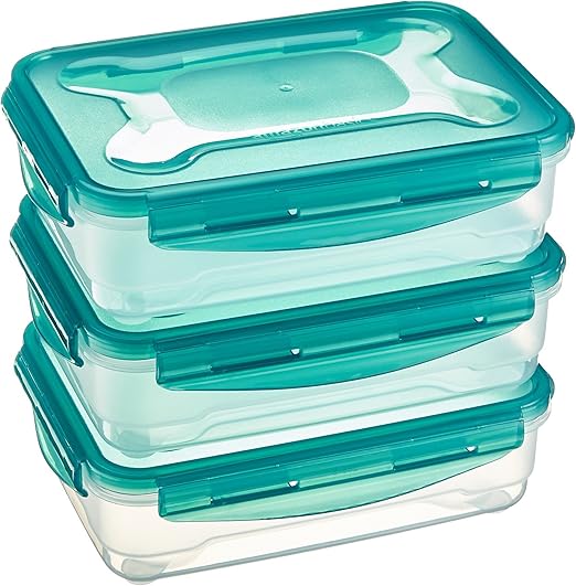 Amazon Basics Contenedores herméticos sellados con Tapa de plástico sin BPE, apilables y Aptos para frigorífico/congelador, para microondas y lavavajillas. Conjunto de 3 Piezas de 1.2 l, traslúcido