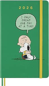 Moleskine Daily Planner Peanuts, Agenda Diaria 2026 de 12 Meses con Tapa Rígida, Cierre Elástico y Adhesivos Temáticos, Formato Grande 13 x 21 cm