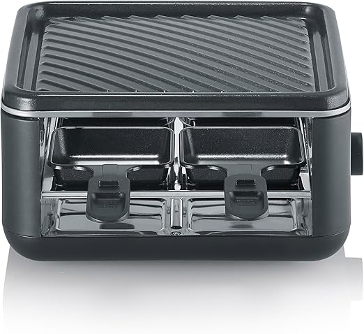 SEVERIN - Raclette grill con 4 sartenes con revestimiento antiadherente y función click-stow 800 W Negro RG 2360