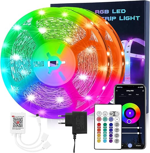 HOVVIDA Tira LED 20M WiFi, Compatible con Alexa y Google Home, 30 LED/Metro, 24V RGB Luces 600 LED, APP y Mando a distancia, Modo de Música, LED para Habitación, Sala, Cocina, Dormitorio, Bar, Fiesta