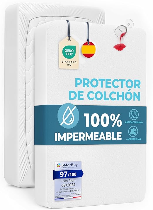 Protector Colchon 80x190 Impermeable Antiacaros Premium Oeko Tex Dreamzie - Cubrecolchon Hipoalergénico, Anti-Bacteriano