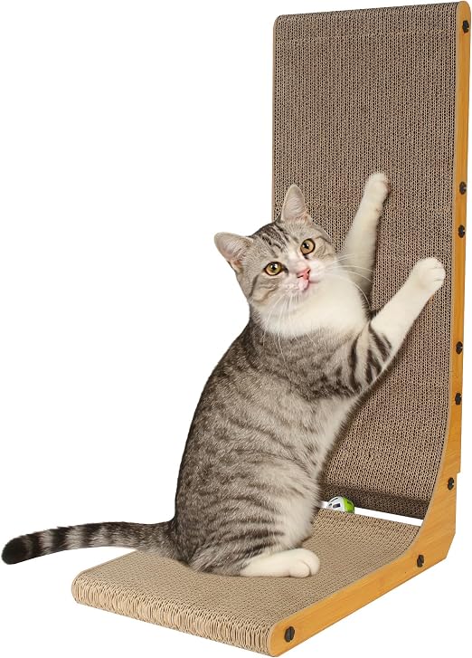 68 cm Rascador para Gatos en Forma de L, Cat Scratcher de Cartón XXL, Resistente Rascador Cartón para Gatos con Pelota Juguete, Protección para Paredes y Esquinas