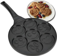 Retoo Sarten para Tortitas Antiadherente Panquecas Huevos Molde Crepes 7 Agujeros Diámetro 26,5 cm Fácil de Limpiar Infantil y Divertido Negro