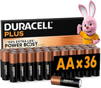 DURACELL Plus Pilas AA (Paquete de 36) – Pilas alcalinas 1,5 V – Hasta un 150 % de duración extra con activos POWER BOOST–Fiabilidad para dispositivos cotidianos–Envase con 0 % de plástico–MN1500