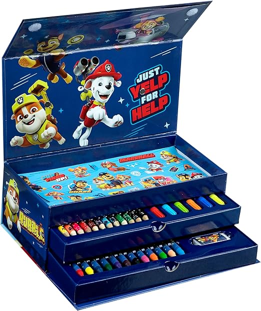 Undercover - Paw Patrol Malkoffer 44-teilig – Kinder Kreativset mit 3 Fächern voller Malspaß – Wachsmaler Buntstifte Poster Sticker – für Kinder ab 3 Jahren, Blau