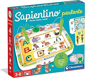 Clementoni Sapientino – Parlante, juego educativo con bolígrafos parlantes para niños de 3 a 6 años, con 16 tarjetas y más de 32 actividades sobre temas de la escuela de la infancia, fabricado en