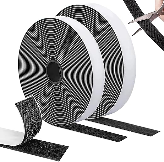 SURFOU Autocollant Scratch Double Face 10m×20mm, Extra Stark, Adhésif, Noir, Bande à Crochet et Boucle, Idéal pour Cadre, Fenêtre, Moustiquaire et Bricolage