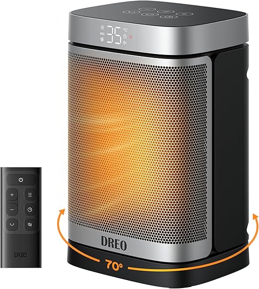 Dreo Calefactor Atom One, 3-Modos 3-Velocidades, 70°Oscilación, Calefactor cerámico de PTC con termostato, con termostato, temporizador 1-12H, Mando a distancia, Modo ECO-Ahorro de energía