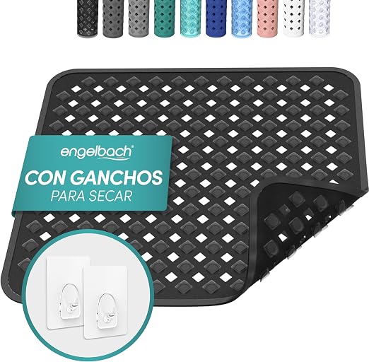 Engelbach® Alfombra Ducha Antideslizante 53x53cm - con 2 Ganchos para Secado rápido - Libre de BPA y antibacteriana - Alfombrilla Cuadrada Universal