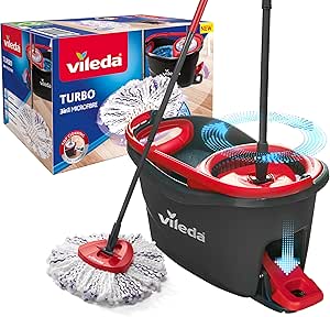 Vileda Turbo 3en1 Mopa de Suelo con escurridor Giratorio y Cubo con Pedal | Mango telescópico 85-123 cm | Cabezal de Microfibra | Sostenible | Love it Clean