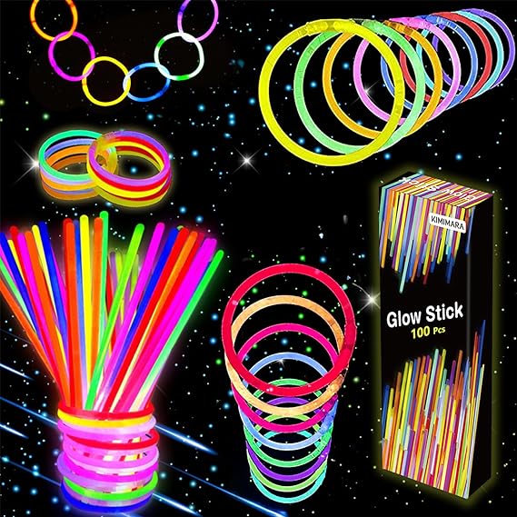 Kimimara Barras Luminosas - Barras Florescentes Fiesta para Niños Adultos 100 Pulseras Luminosas para Boda Neon Cumpleaños Party Decoracion Juego Regalos Fiesta Nochevieja Navidad (A)