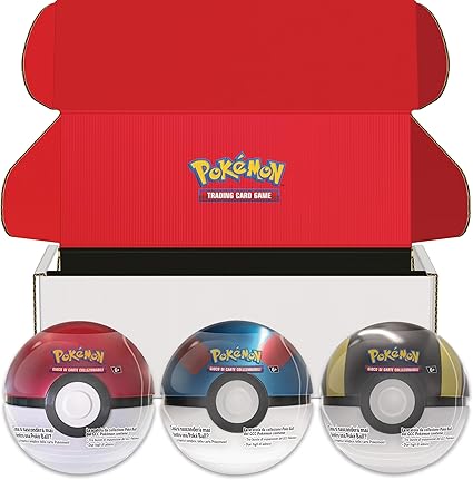 Pokémon Juego de Cajas coleccionables Poké Ball, Mega Ball y Ultra Ball (Nueve Paquetes de Refuerzo TCG y Siete Hojas de Pegatinas)