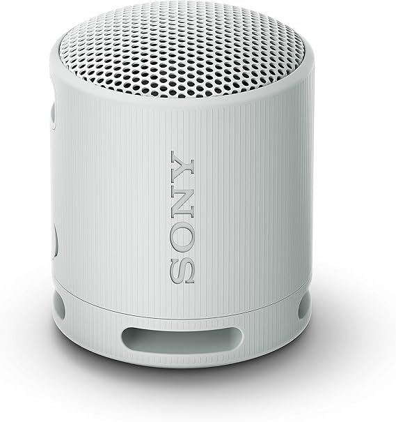 Sony Altavoz Bluetooth SRS-XB100, Ligero, Compacto, Altavoz Resistente al Agua y al Polvo IP67, hasta 16 h de batería, Correa Adaptable, Gris Claro