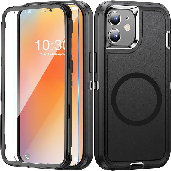 Giyer Funda para iPhone 11 con protector de pantalla, resistente a los golpes 360°, resistente, carcasa para iPhone 11, funda protectora con magnética (negro, para iPhone 11)