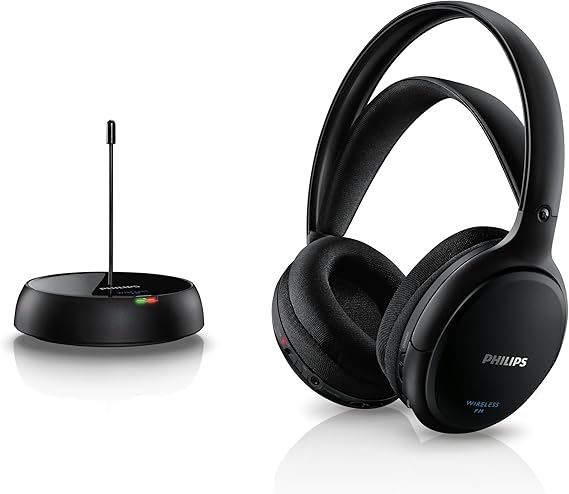 Philips SHC5200 Auriculares TV Inalámbricos, Supraaurales HiFi (Altavoz 32 mm, Transmisión Inalámbrica por FM, Banda Interior Auto-Ajustable, Completamente Recargable) Negro
