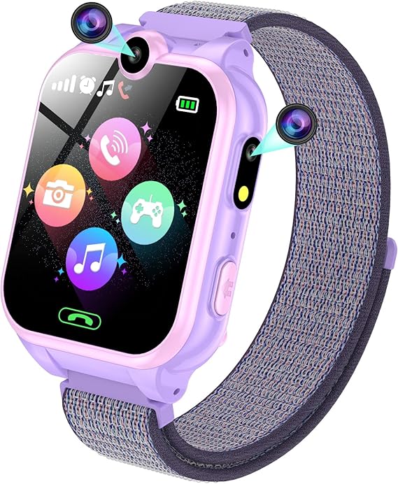 PTHTECHUS - Reloj Inteligente para niños, 1,68 Pulgadas, Reloj de teléfono para niñas y niños, con Llamada, SOS, 18 Juegos, música, cámara, Reloj Despertador, Linterna y Reloj para niños
