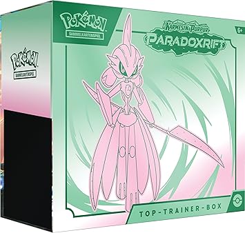 Pokémon-Juego de cartas de coleccionista:Top Trainer-Box Karmesin&Purpur-Paradoxrift:guerrero de hierro(9 sobres,1 carta promocional holográfica a pantalla completa y accesorios premium)-Idioma alemán