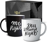 Thumbnail for Triple Gifffted Tazas de café Mr Right Mrs Always Right, ideas de regalo para parejas, aniversario de boda, compromiso, Navidad, él y ella, novia y novio, padres, recién casados, despedida de soltera,