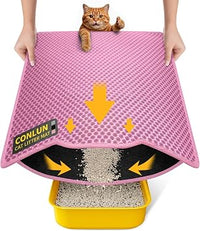Conlun Alfombra Arenero Gato 58x42cm, Doble Capa, Impermeable, Resistente a la Orina, Lavable, Antideslizante Tapete Areia Gatos, Rosa