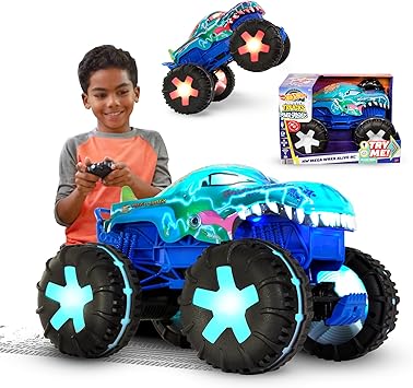 Hot Wheels Monster Trucks Coche teledirigido Mega-Wrex, coche de juguete radio control con luces, sonidos y 3 modos de juego, +5 años (JBD90)