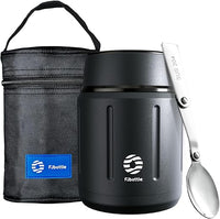 Healter 500ml Termo Comida Caliente Acero Inoxidable Fiambrera Termica Termo Sopa con Bolsa Aislada e Cuchara Plegable Mantener Caliente Durante 12 horas para adultos y niños(Negro)