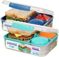 Sistema TO GO Bento-Box Cubes | 1,25 L | Brotdose für Pause mit Fächern und Snackbox | BPA-frei | 2 Stück | Minty Teal & Ocean Blue
