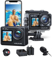 Thumbnail for WOLFANG Cámara Deportiva GA200 4K 24MP Doble Pantalla WiFi Cámara de Video, Cámara Acuática Sumergible de 40M, 170° Gran Angular, Control Remoto EIS Mejorado, 2 Baterías, Cargador, Multi Accesorios
