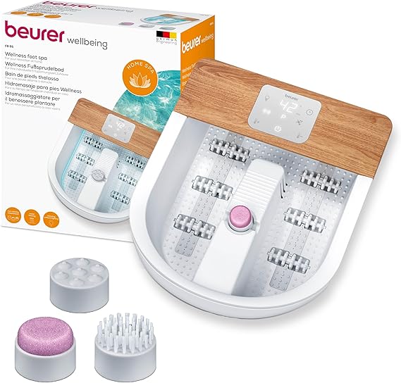 Beurer FB 65 Hidromasaje para pies con calentamiento del agua e iluminación conmutable, estación de pedicura giratoria integrada, vibración relajante y masaje de burbujas