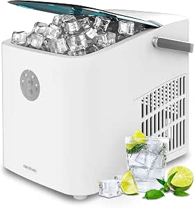 Cecotec Máquina de Hacer Hielo con Ventana, Ice Maker, Chillin' Ice 1200 Go. 120W, Capacidad de Producción Diaria 12kg, Hielo en 6-8 minutos, Cubitos Pequeños, Control Sencillo, Función Autolimpieza