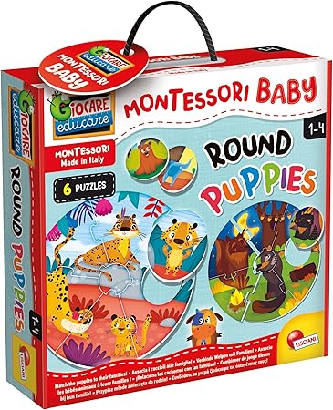 Lisciani - Montessori Baby - Cachorros Redondos - Juego de Formas y Animales - Multicolor - Juego de Aprendizaje para Niños - Despertar Sensorial - De 1 a 4 Años y Más - Fabricado en Italia