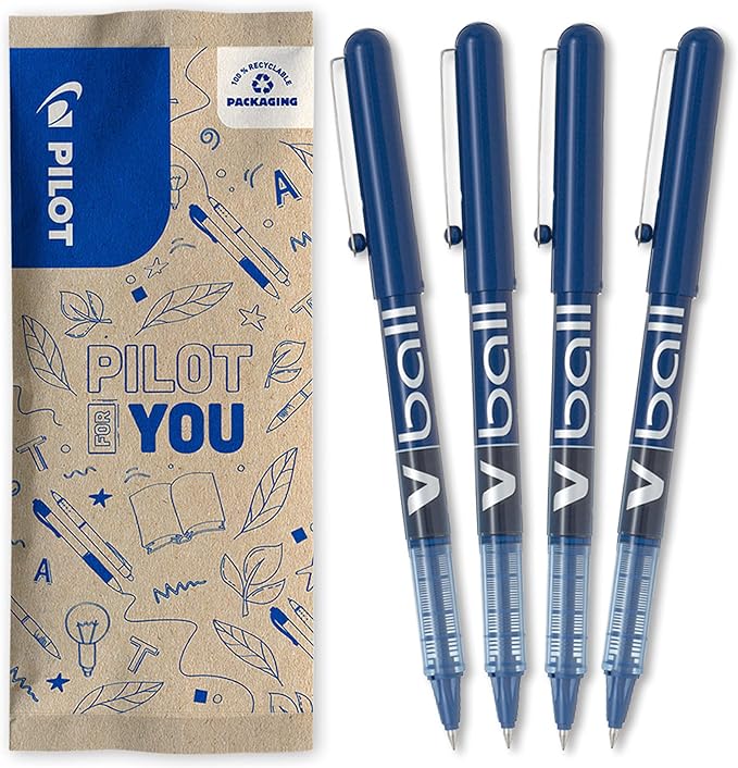 PILOT – 4 unidades - Bolígrafo Roller tinta líquida V-Ball 05 - punto Fino - azul