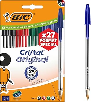 BIC Cristal Original Bolígrafos de Punta Media (1,00 mm) - Colores de Tinta Surtidos, Caja de Edición Especial de 27