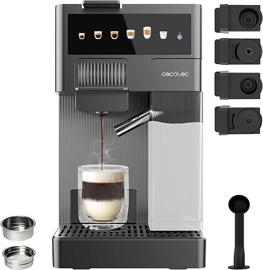 Cecotec Cafetera Cápsulas Express con Tanque de Leche FreeStyle Latte T. 1350W, 20 Bares, Compatible con Café Molido, Dolce Gusto, Nespresso y K-Fee, Depósito 1,6L de Agua y 400ml de Leche